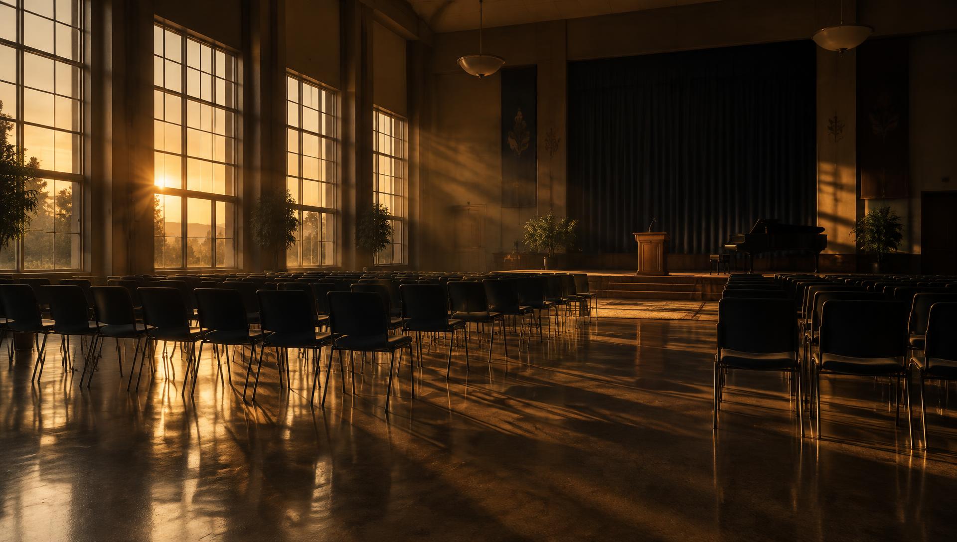 Placeholder: replace with the Ventress Correctional Facility photograph — a facility gathering space in warm evening light.