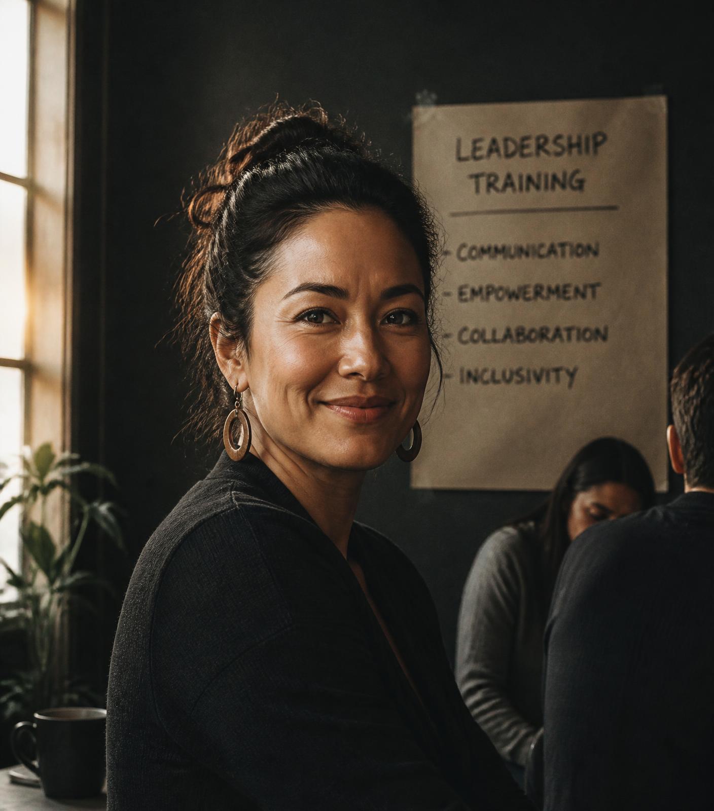 A participant smiling during a Winner's Circle leadership training session