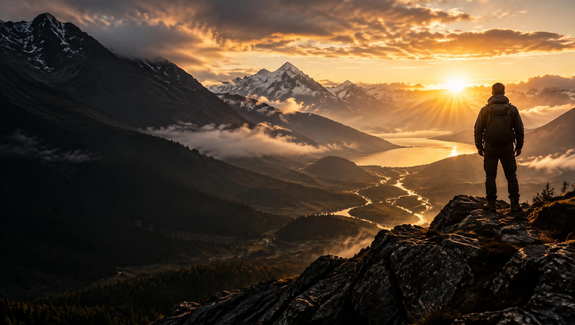 A long ridge trail climbing toward a distant summit in warm morning light